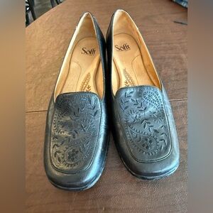Vintage Sofft Camille Black Embossed Leather Slip-On Loafers 9 1/2 N